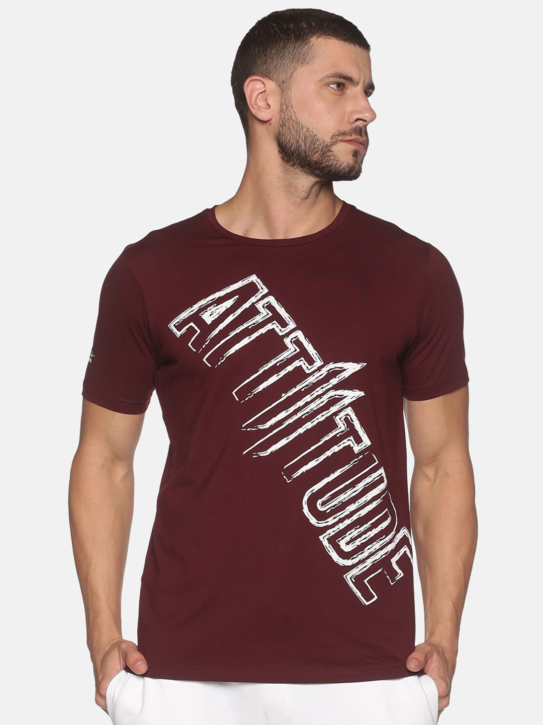 

ATTIITUDE Men Maroon Typography Printed Cotton Slim Fit T-shirt