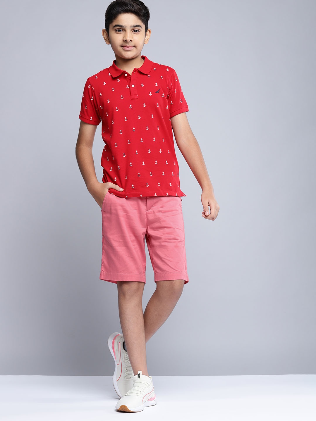 

Nautica Boys Peach-Coloured Solid Chino Shorts