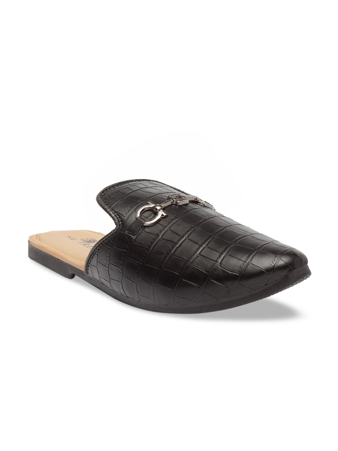 

TREEMODA Men Black Crocodile Textured Mules