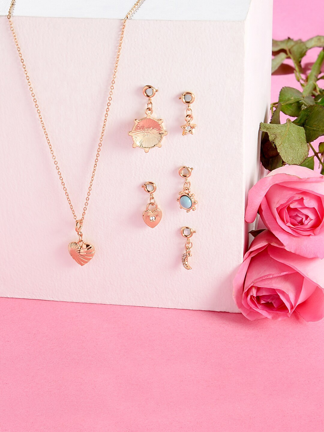 

ToniQ Women Gold-Plated & Blue Set Of 6 Interchangeable Pendant Charm Necklace