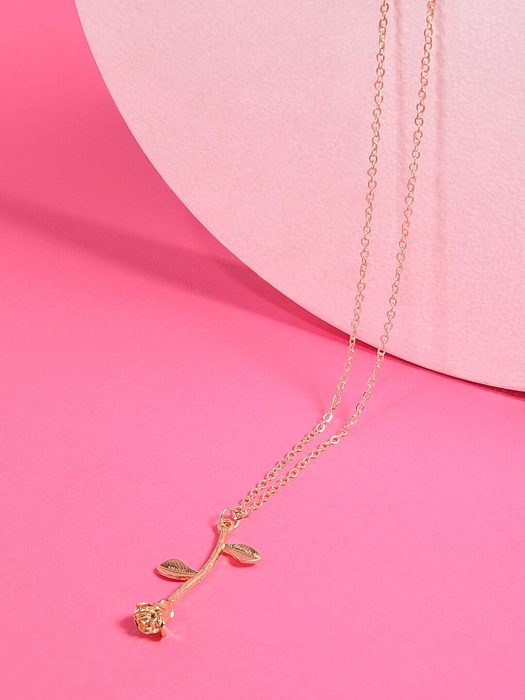 

ToniQ Gold-Toned Gold-Plated Rose Pendant Charm Necklace