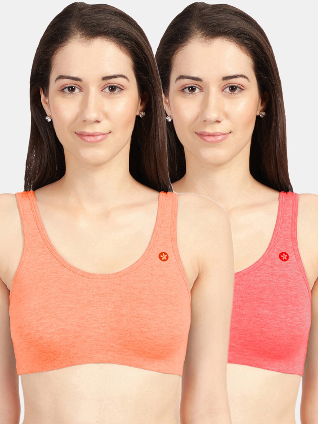 

Sonari Peach-Coloured & Red Non Padded Non Wired Full Coverage Cami Bra