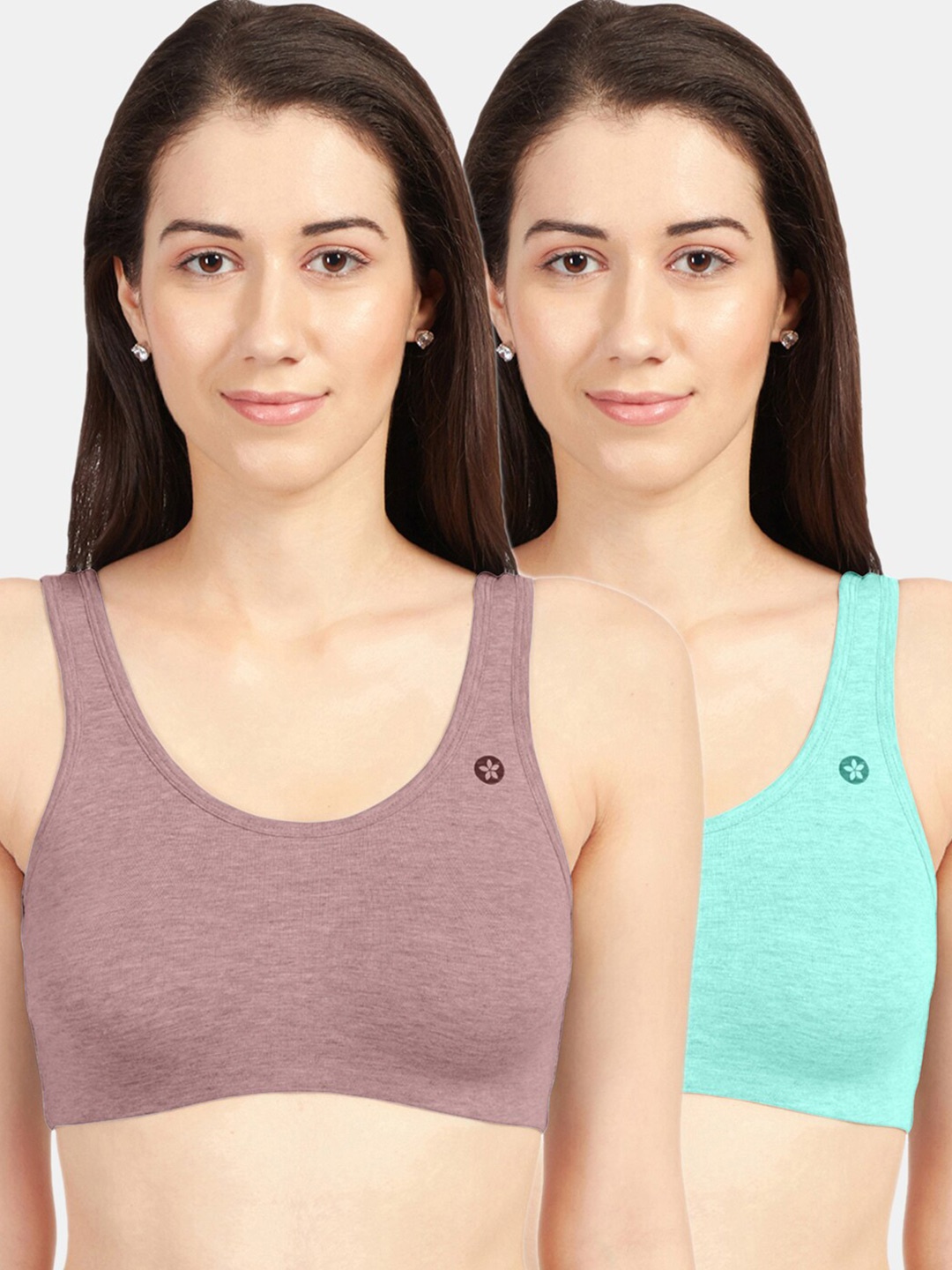 

Sonari Pack of 2 Rose & Green Non Padded Non-Wired Camisole Bra