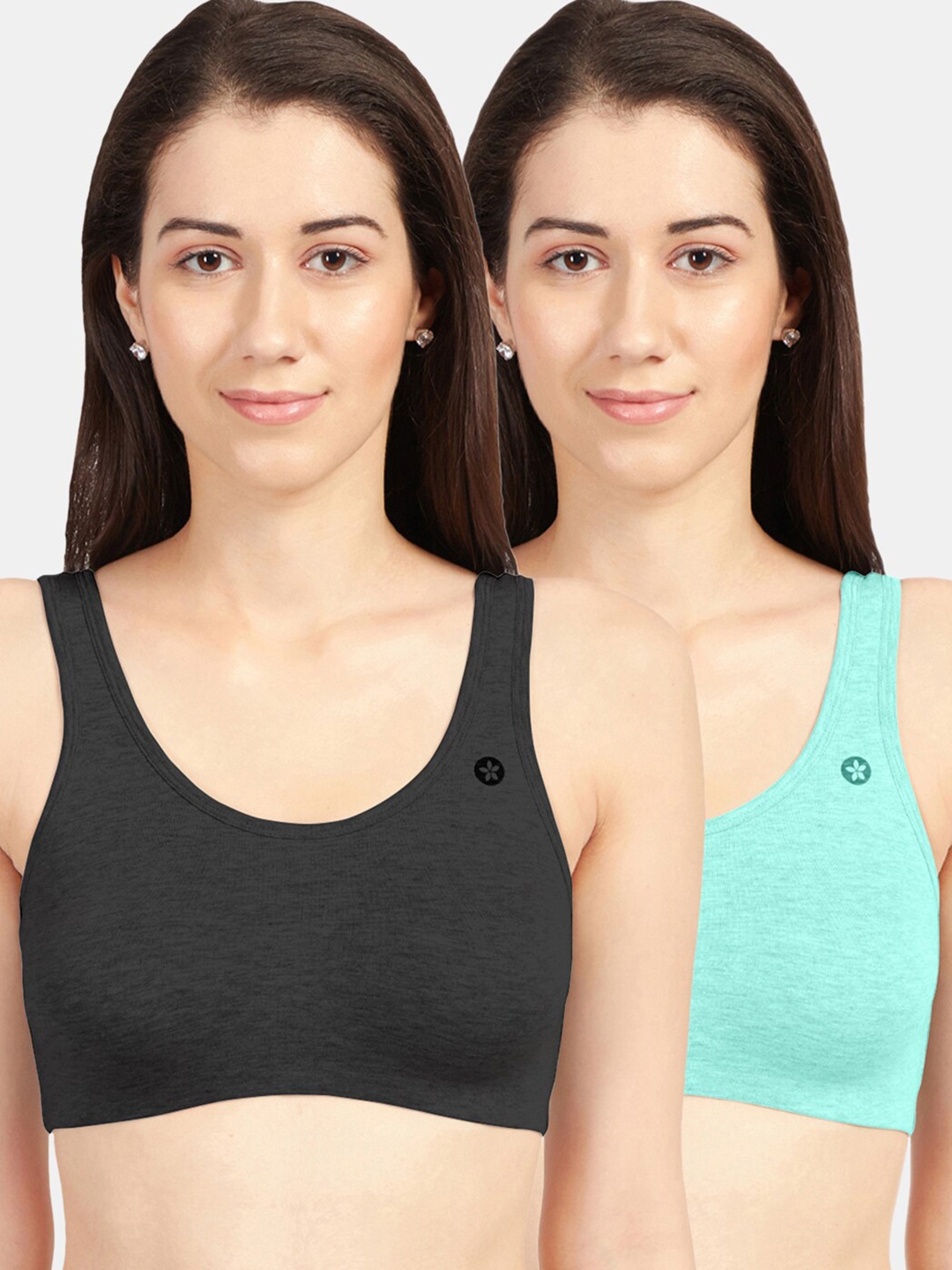 Sonari Pack of 2 Black & Sea Green Non Padded Bra