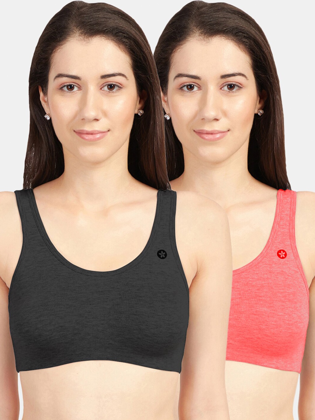 

Sonari Pack of 2 Black & Red Non Padded Non-Wired Camisole Bra