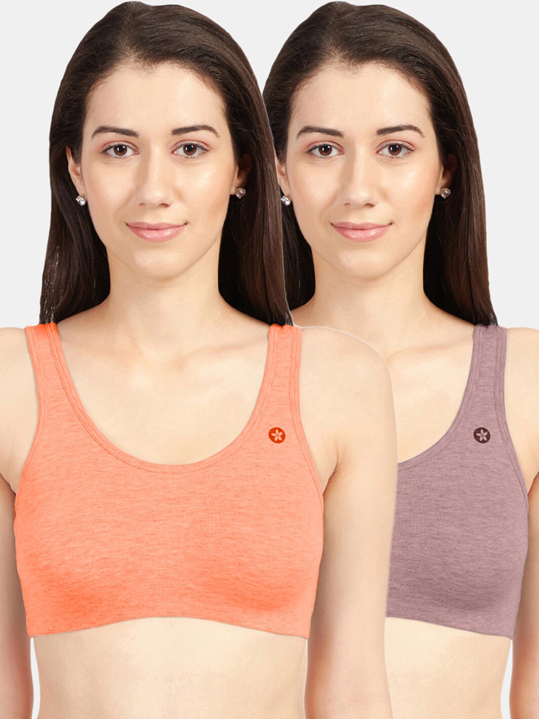 

Sonari Peach-Coloured & Rose Non Padded Non Wired Full Coverage Cami Bra