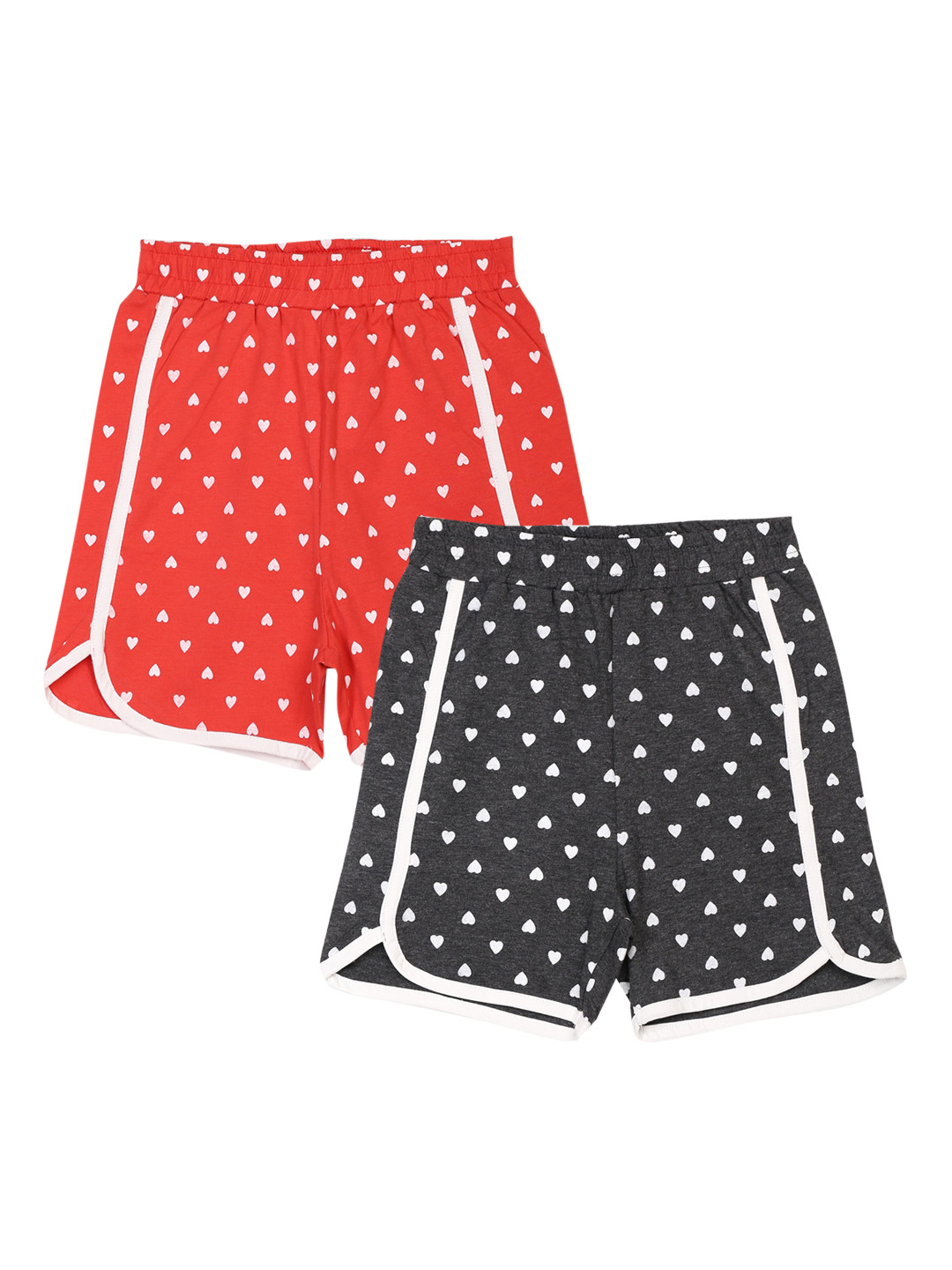 

minnow Girls Charcoal Grey & Red Pack Of 2 Printed Pure Cotton Shorts