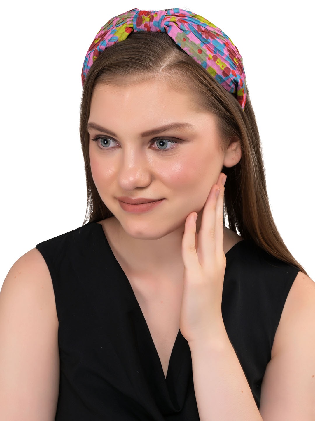 

BuckleUp Women Pink & Blue Printed Hairband