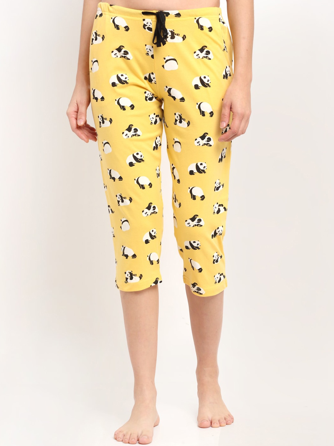 

Kanvin Women Yellow Printed Pure Cotton Three-Fourth Lounge Pants