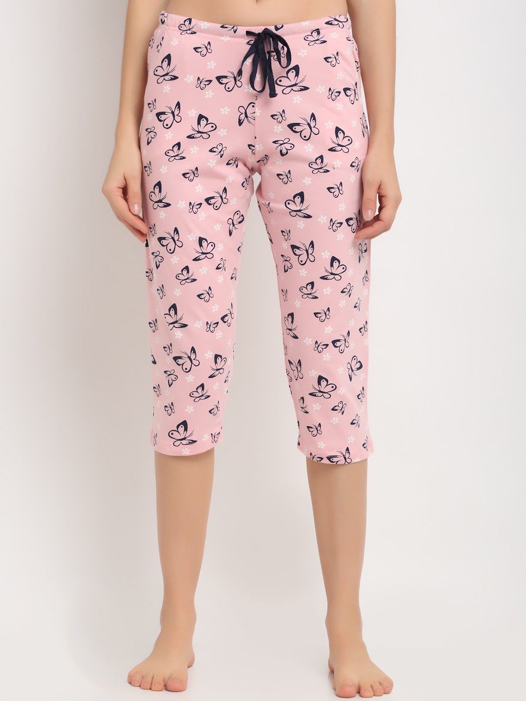 

Kanvin Women Pink Printed Pure Cotton Three-Fourth Lounge Pants