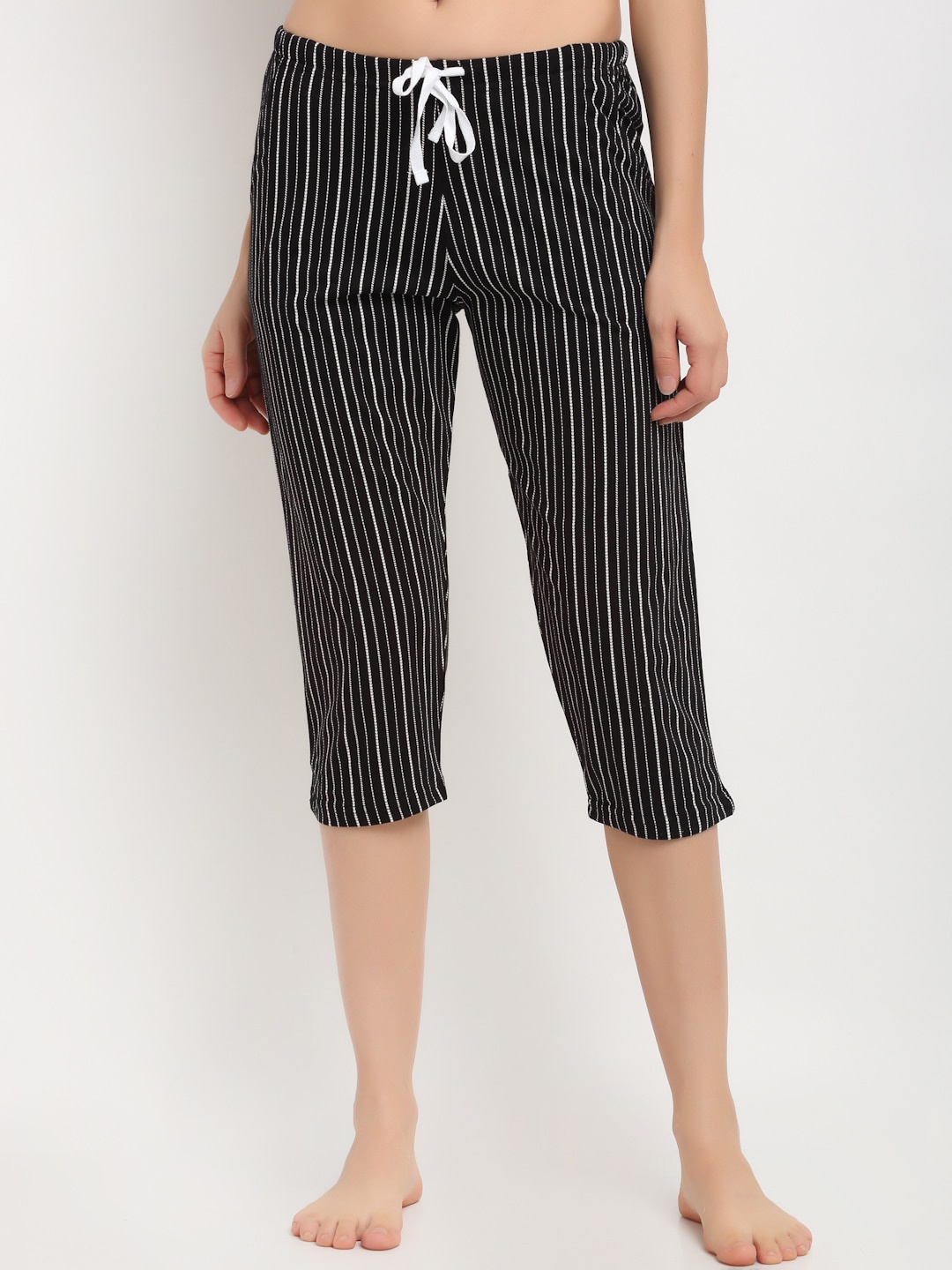 

Kanvin Women Black & White Striped Pure Cotton Lounge Pants