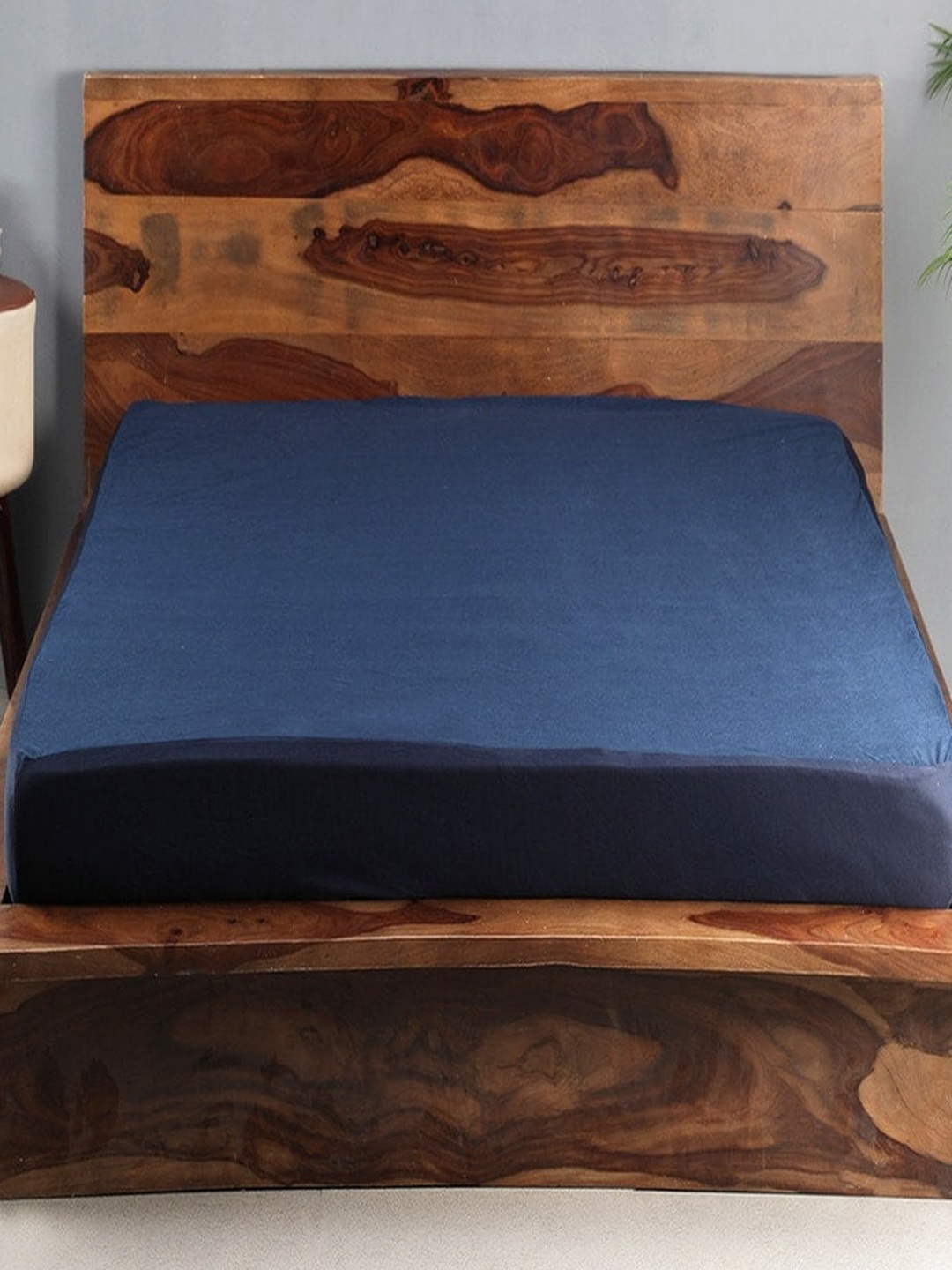 

HOSTA HOMES Navy Blue Solid Pure Cotton Dustproof Mattress Protector