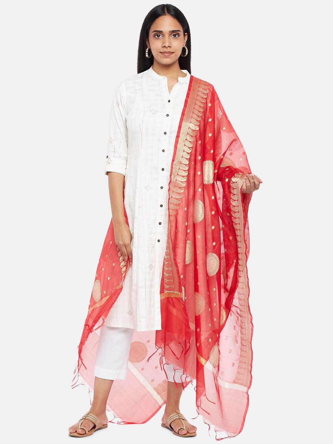 

RANGMANCH BY PANTALOONS Women Red Woven Design Dupatta