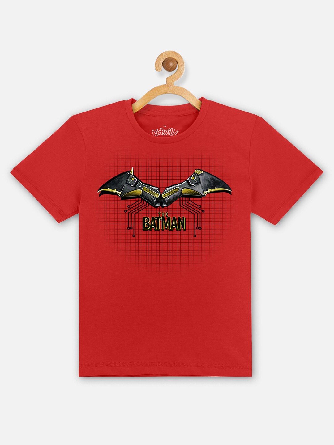 

Kids Ville Boys Red & Black Batman Printed Cotton T-shirt