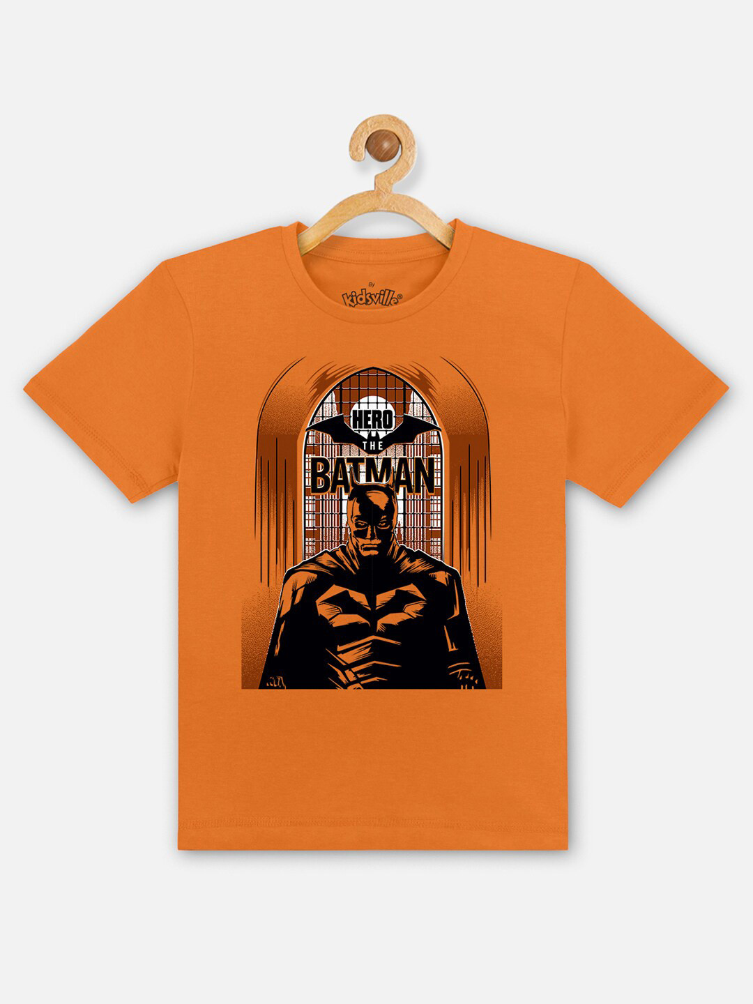 

Kids Ville Boys Orange Batman Printed Cotton T-shirt