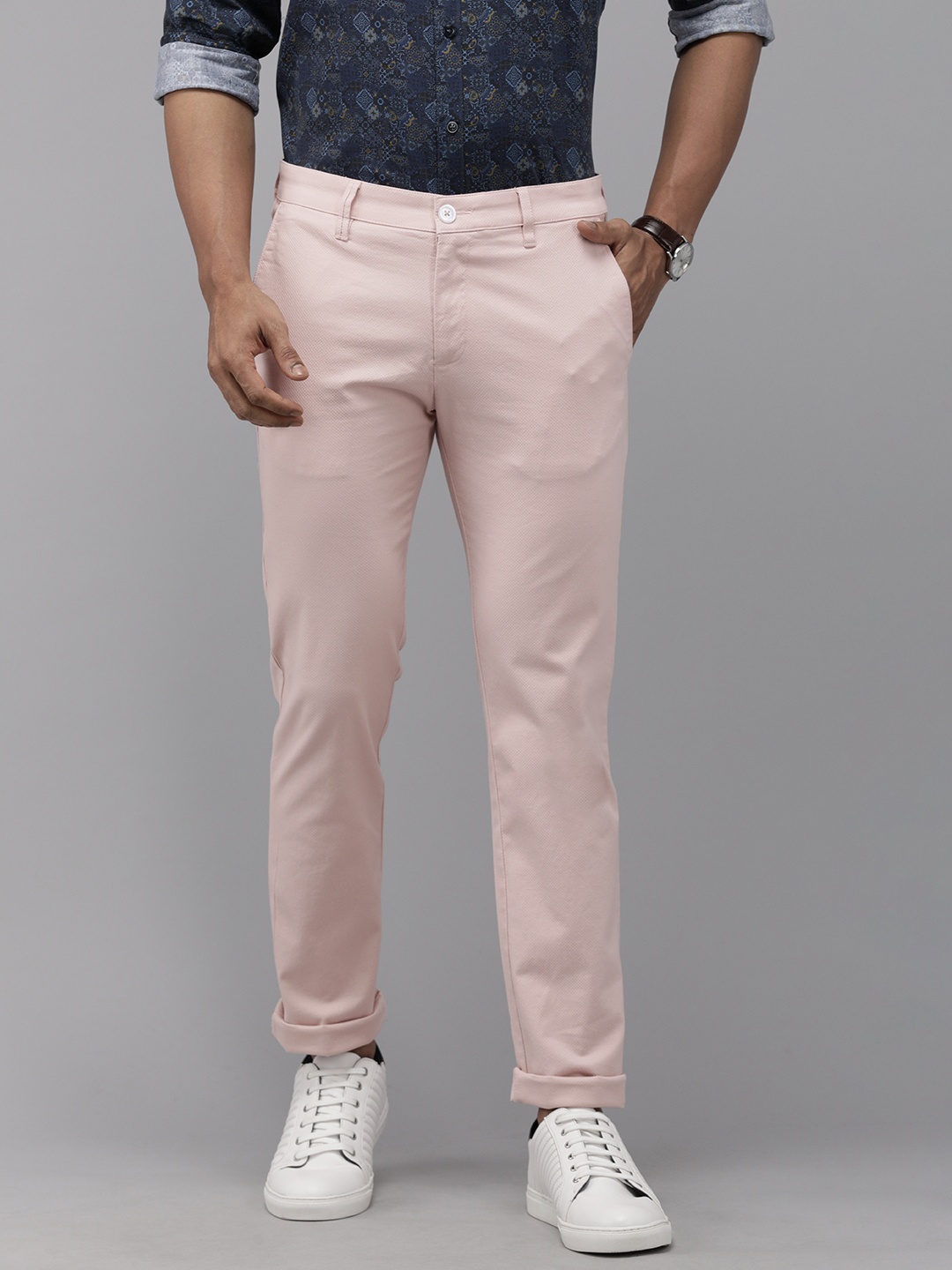 

V Dot Men Pink Solid Slim Fit Trousers