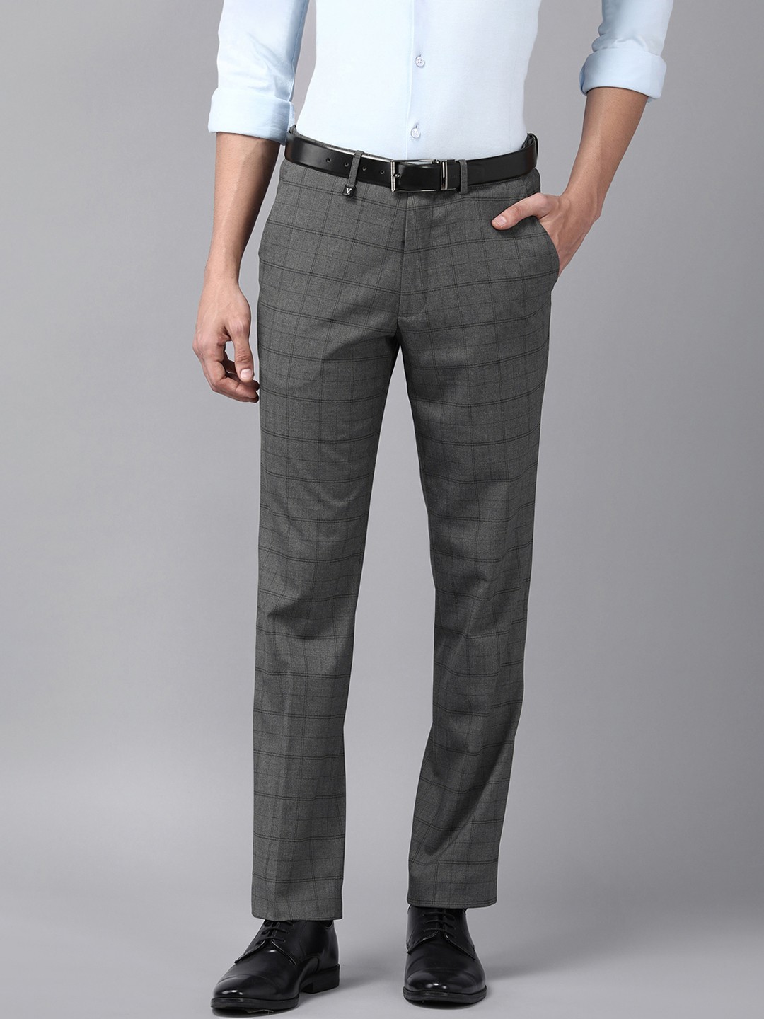

V Dot Men Grey Checked Slim Fit Trousers