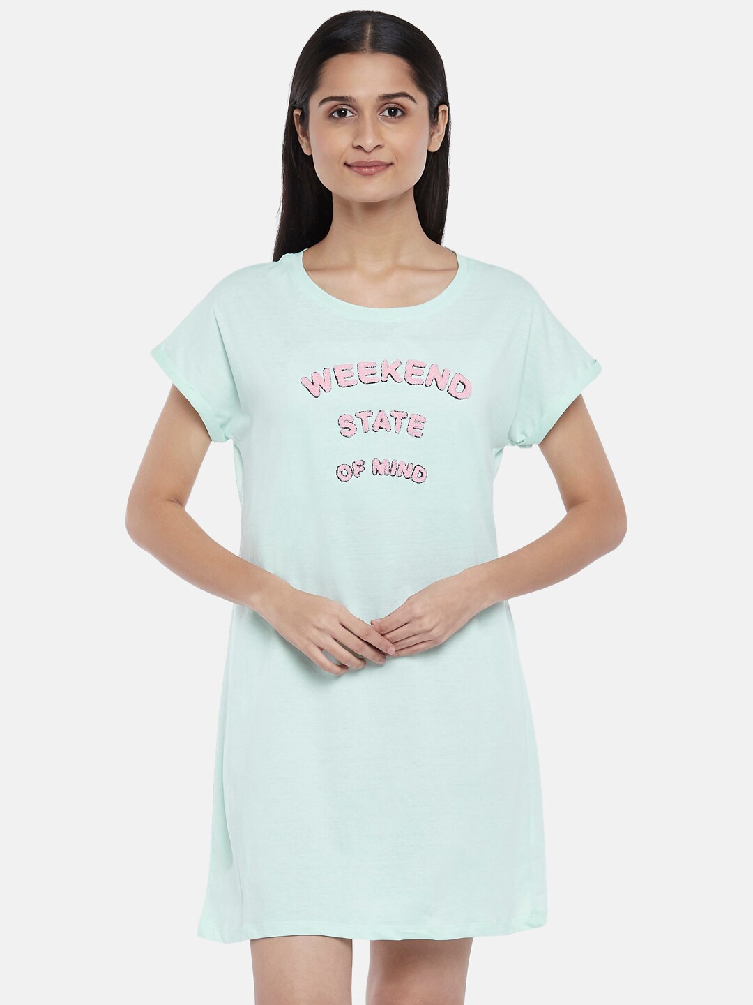 

Dreamz by Pantaloons Blue Printed Pure Cotton Nightdress