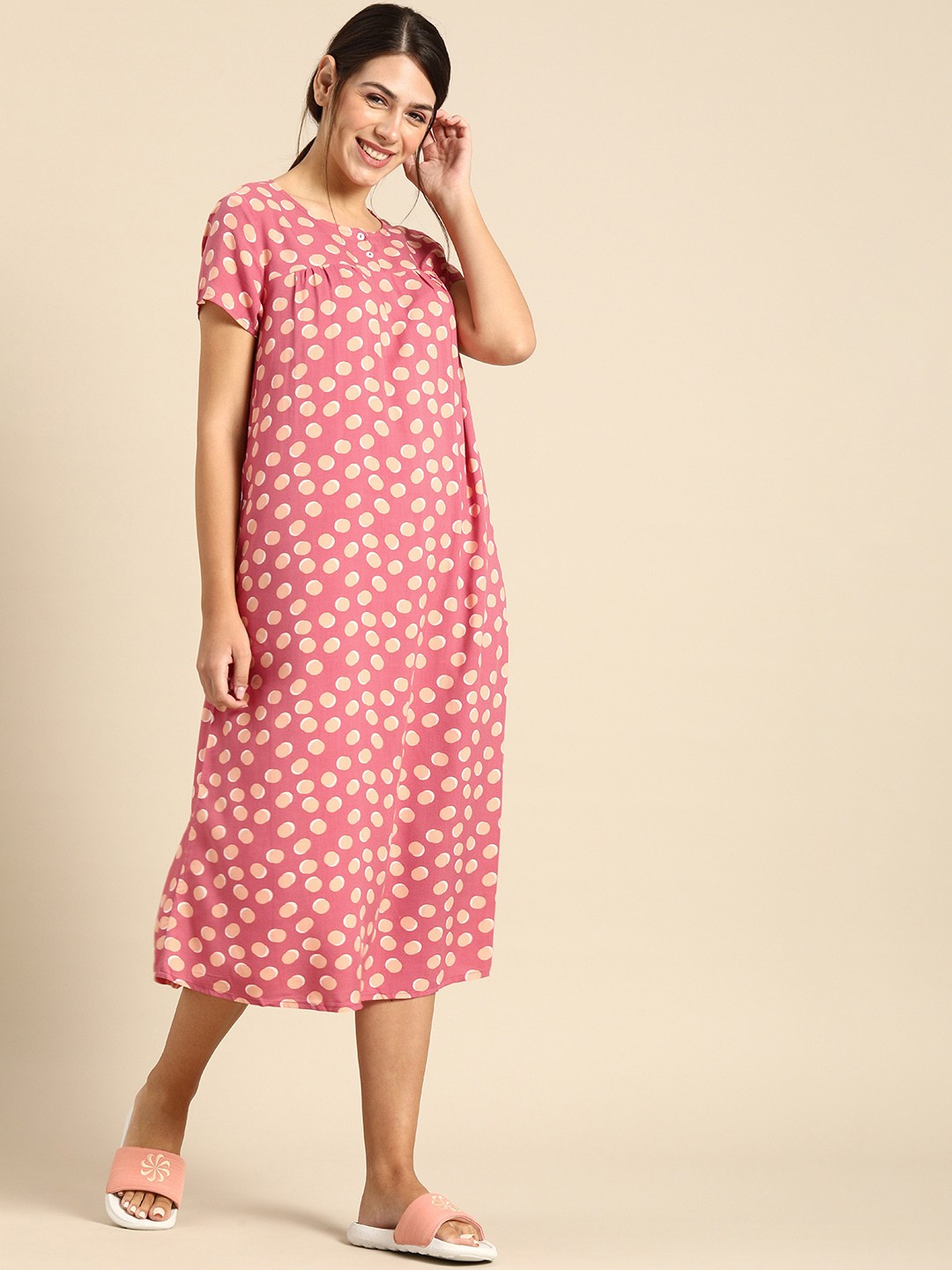 

Dreamz by Pantaloons Women Pink Printed Nightdress
