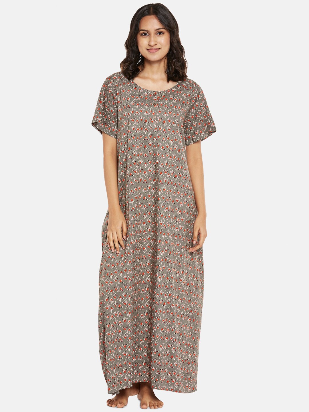 

RANGMANCH BY PANTALOONS Grey Printed Maxi Nightdress