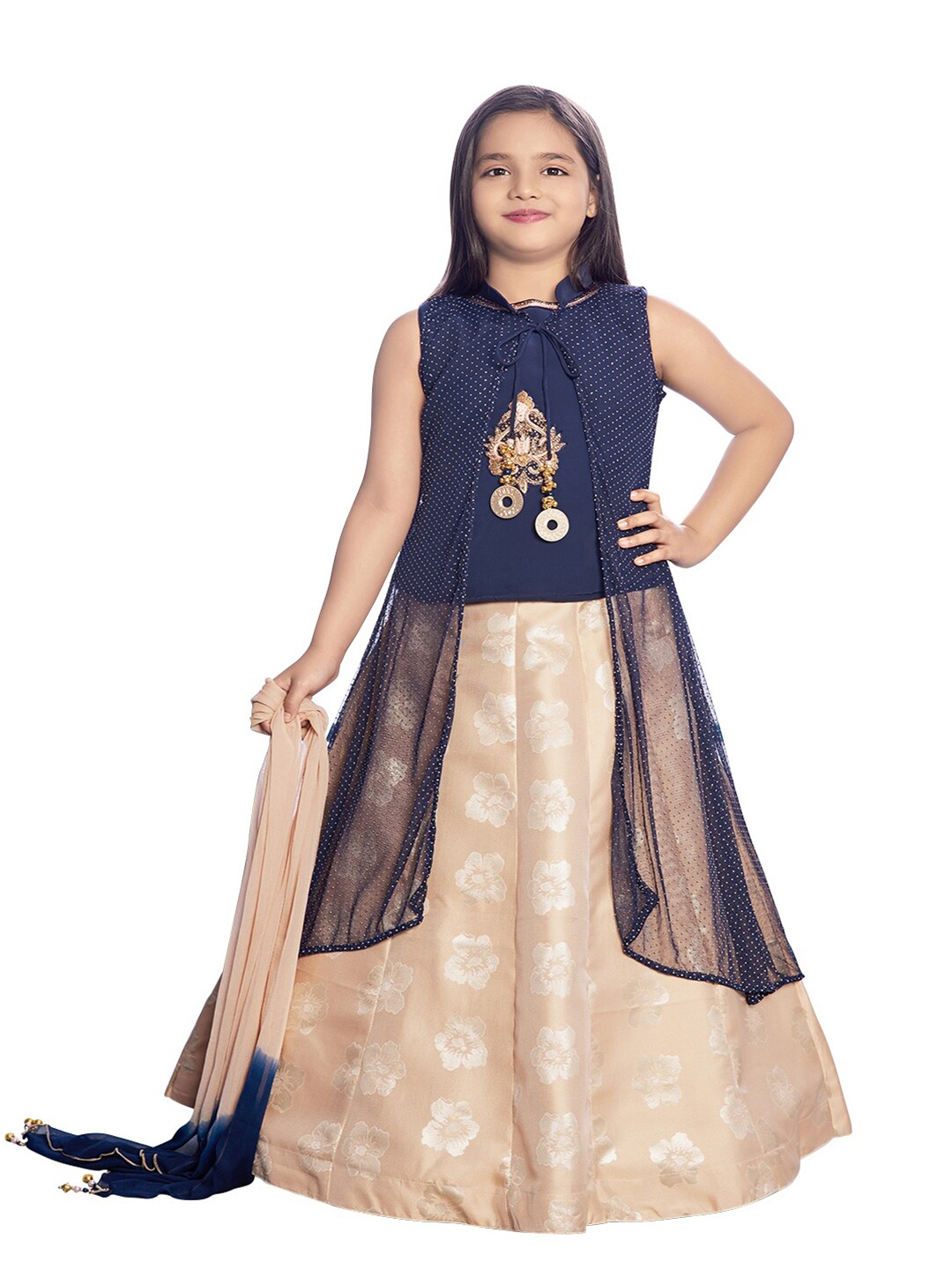 

BETTY Girls Embellished Ready to Wear Lehenga Choli With Dupatta & Jacket, Blue