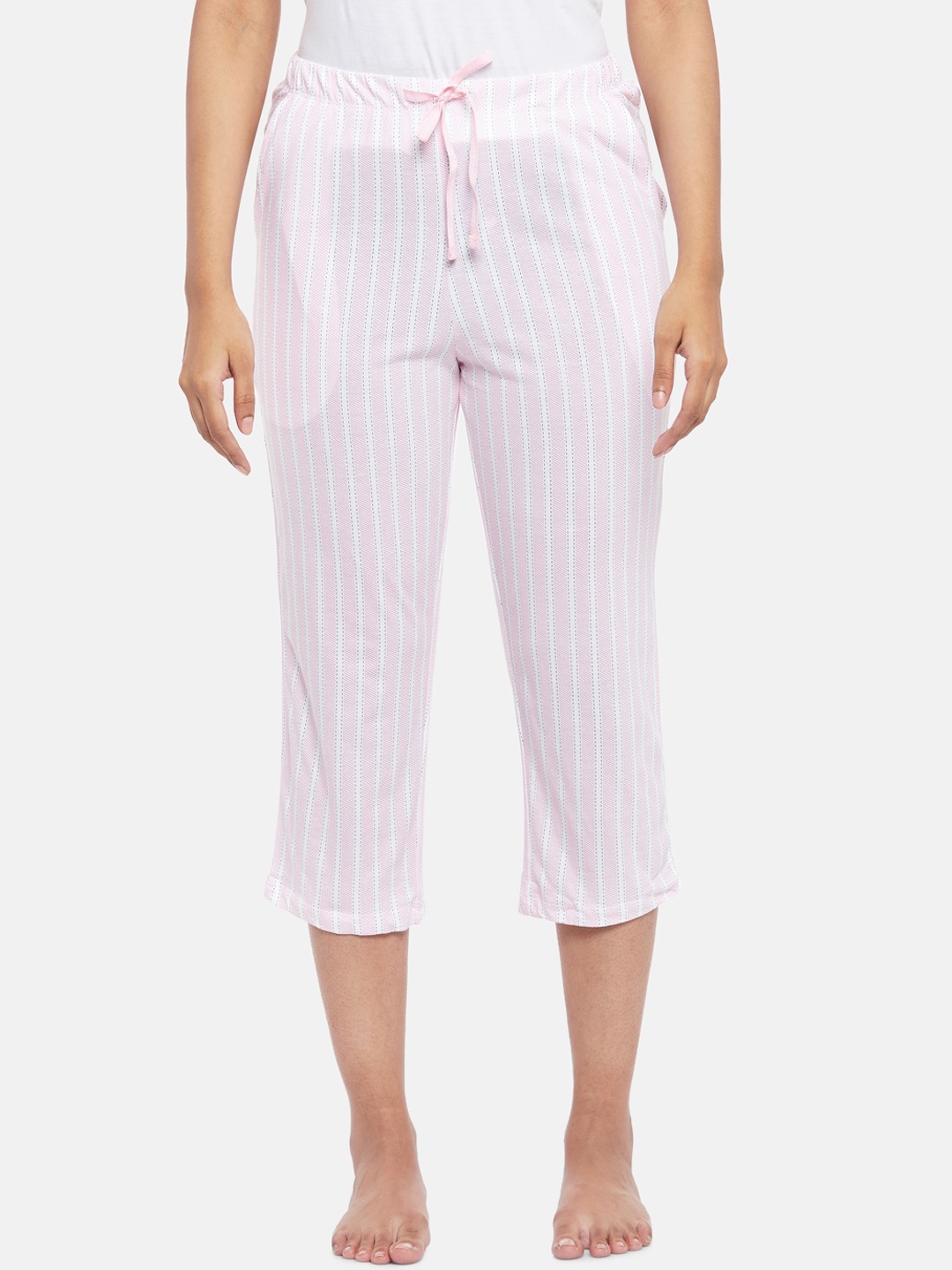 

Dreamz by Pantaloons Women Pink Striped Cotton Lounge Pants