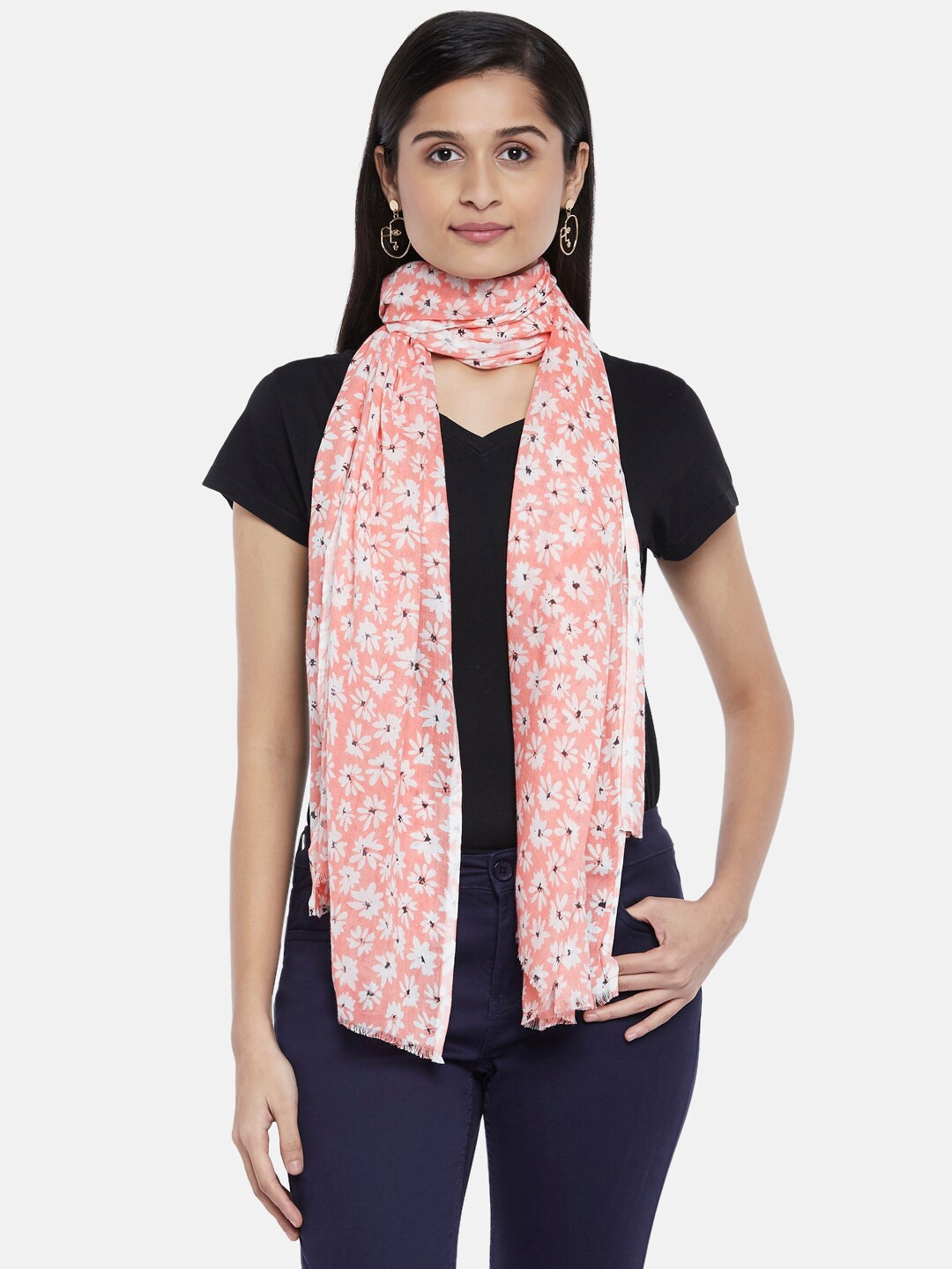 

Honey by Pantaloons Women Pink & White Printed Scarf