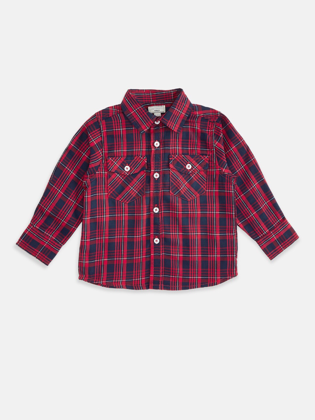 

Pantaloons Baby Boys Red & Navy Blue Checked Cotton Casual Shirt