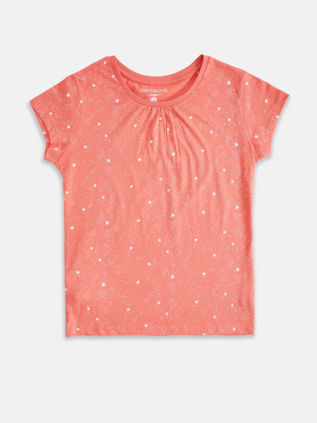 

Pantaloons Junior Girls Peach-Coloured & White Micro Ditsy Printed Pure Cotton T-shirt