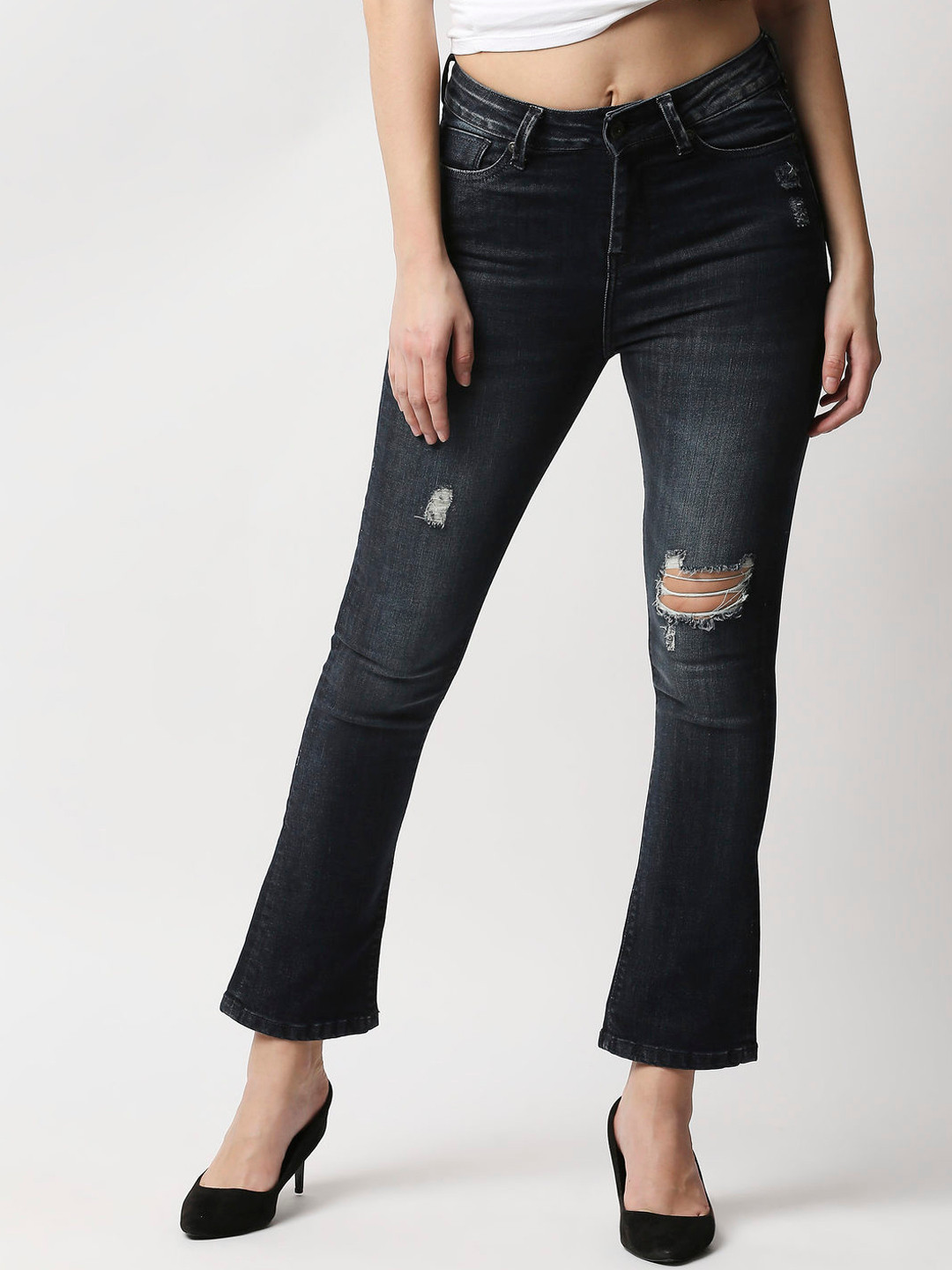 

Pepe Jeans Women Blue Flared High-Rise Mildly Distress Light Fade Stretchable Jeans