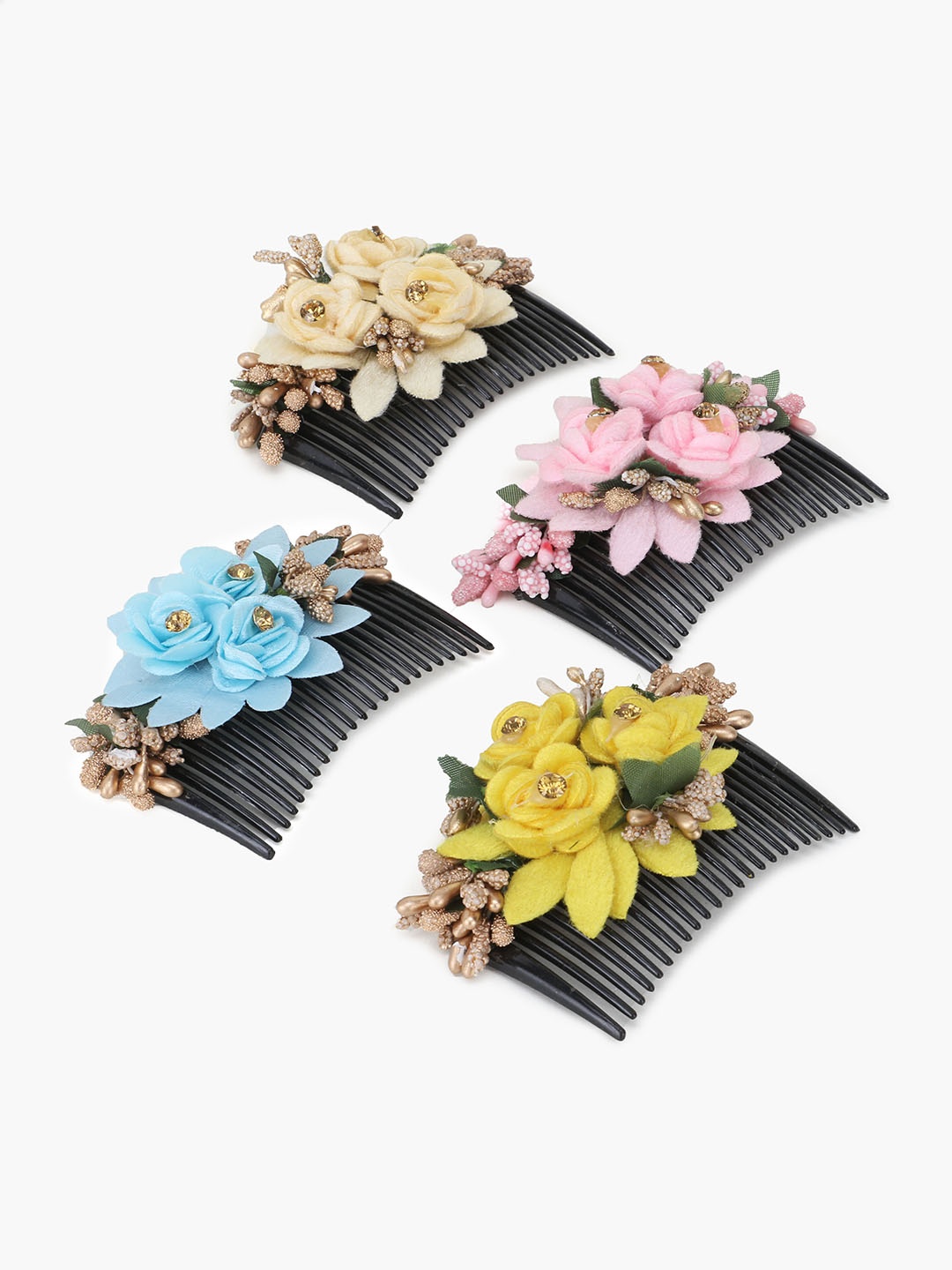 

VAGHBHATT Women Yellow & Blue Floral Acrylic Side Comb Hairpin