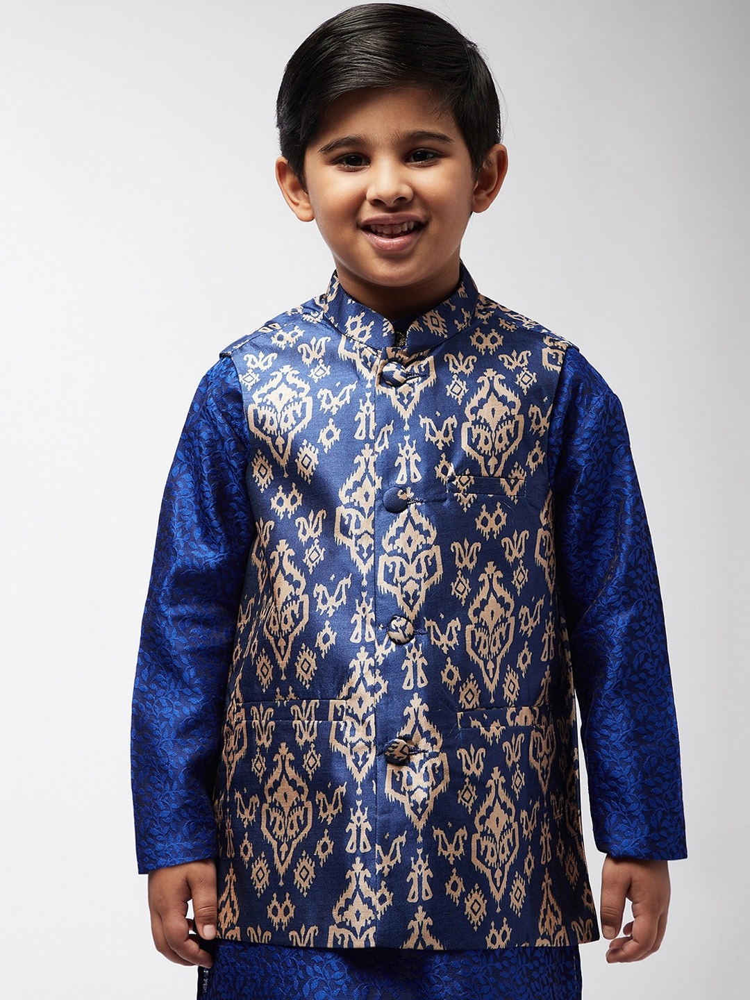 

SOJANYA Boys Blue Printed Nehru Jacket