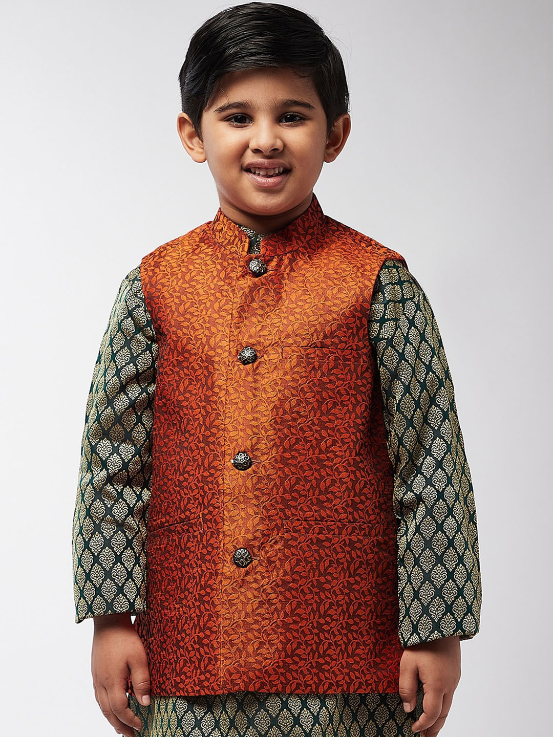 

SOJANYA Boys Orange Woven Design Nehru Jacket
