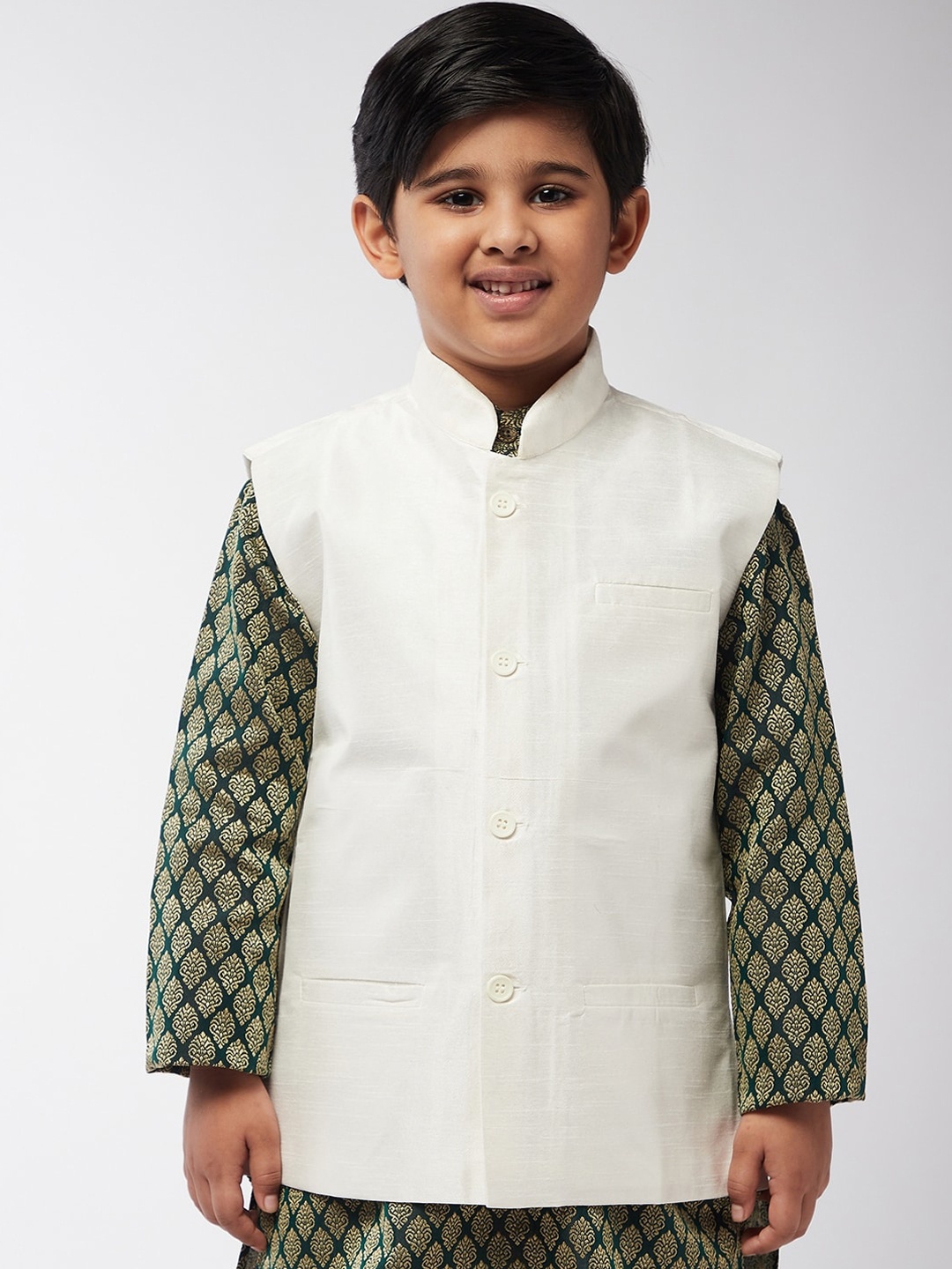 

SOJANYA Boys White Solid Woven Nehru Jacket
