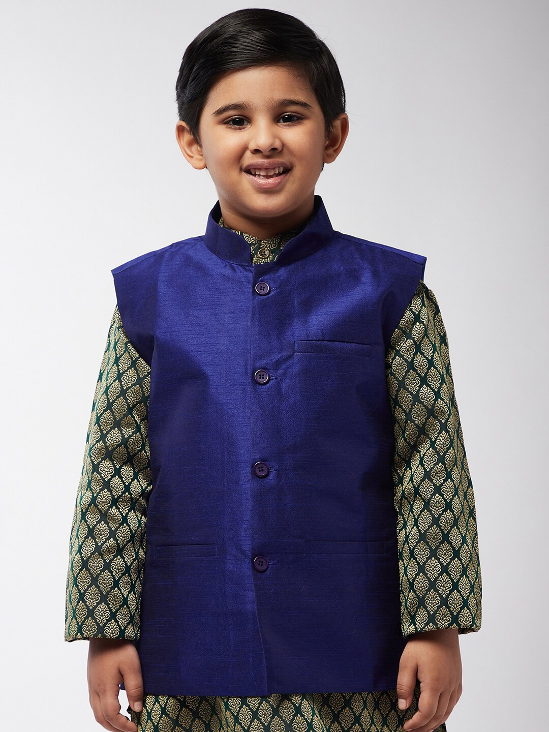 

SOJANYA Boys Blue Solid Woven Ethnic Nehru Jacket