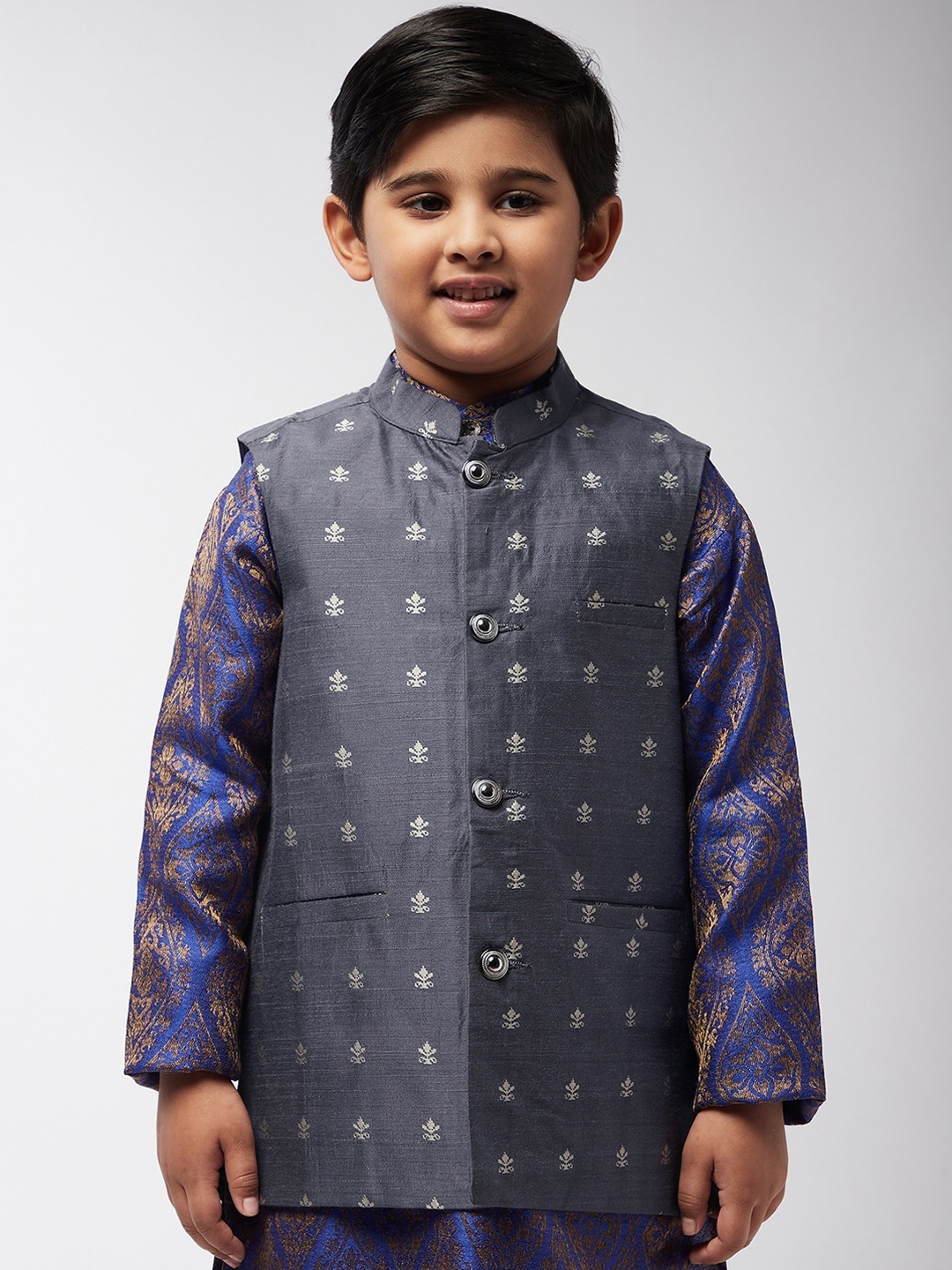 

SOJANYA Boys Grey Woven Design Nehru Jacket