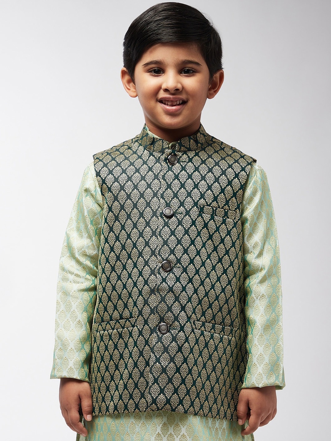 

SOJANYA Boys Green & Gold-Coloured Woven-Design Nehru Jacket