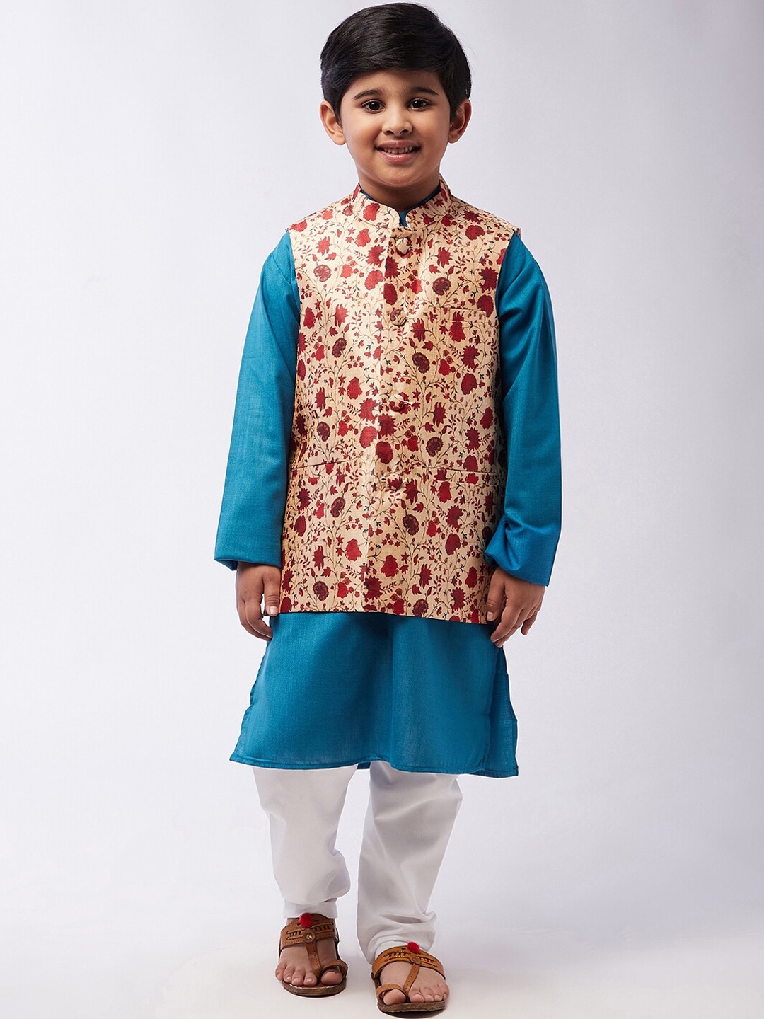 

SOJANYA Boys Blue Kurta with Churidar With Nehru Jacket