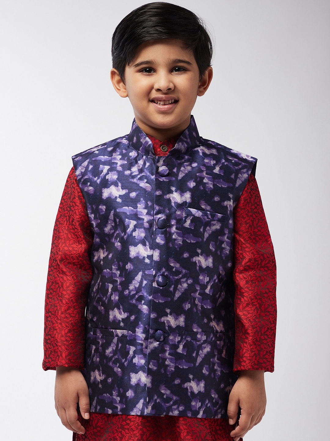 

SOJANYA Boys Navy Blue & Purple Printed Nehru Jacket