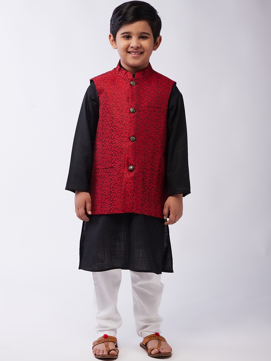 

SOJANYA Boys Black Kurta with Pyjamas & Nehru Jacket