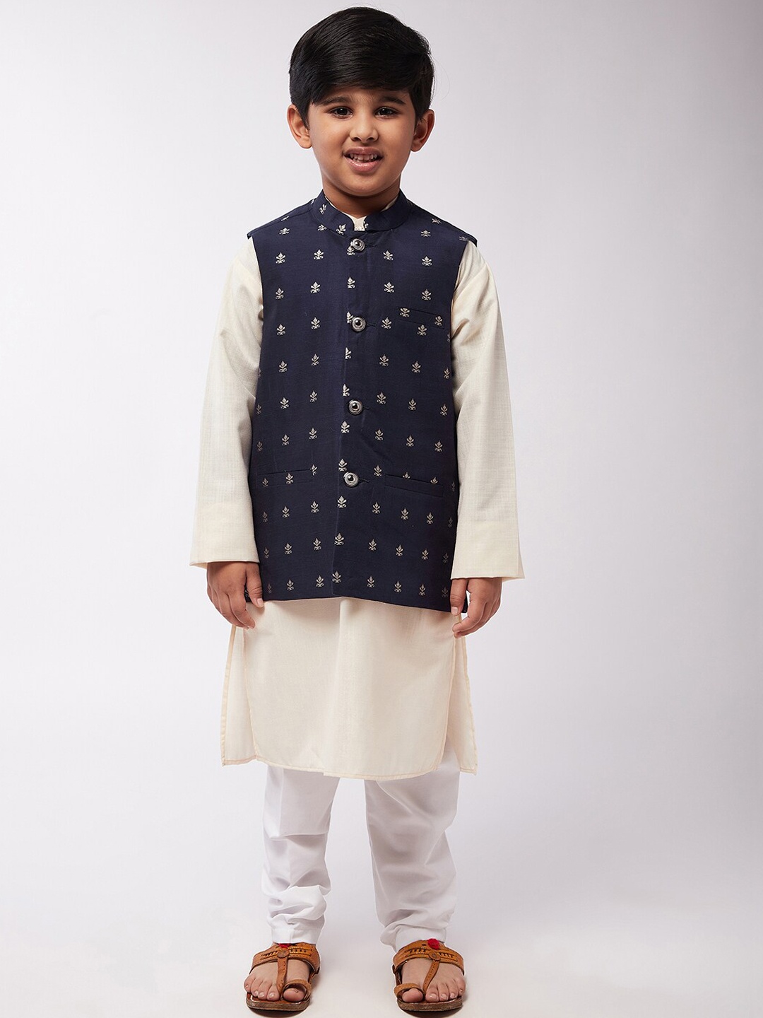 

SOJANYA Boys Cream-Coloured Kurta Pyjamas with Nehrujacket