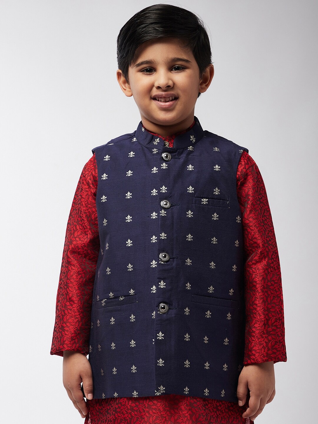 

SOJANYA Boys Navy Blue Ethnic Motifs Printed Nehru Jacket