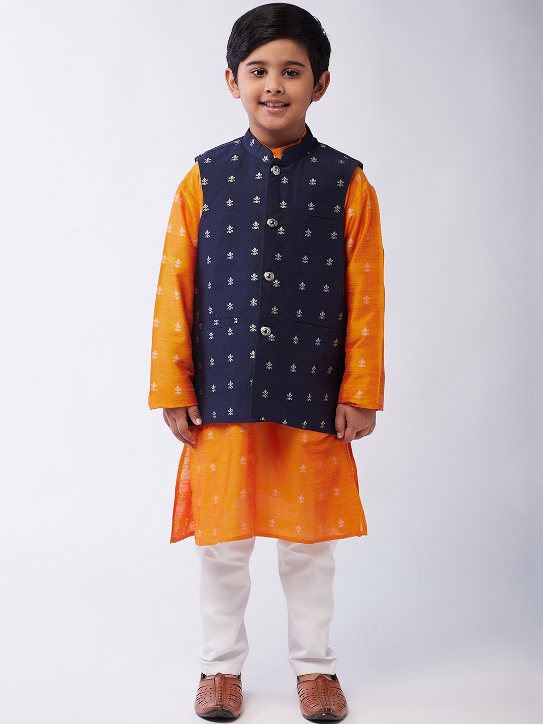 

SOJANYA Boys Orange Embroidered Kurta with Pyjamas with Nehru Jacket