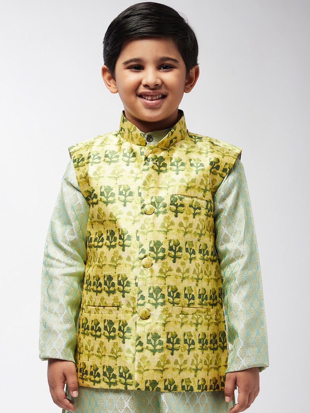 

SOJANYA Boys Lime Green Printed Woven Design Nehru Jacket