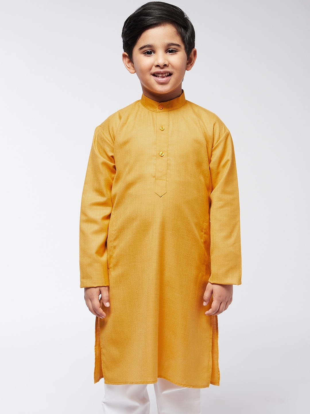 

SOJANYA Boys Mustard Yellow Cotton Silk Thread Work Kurta