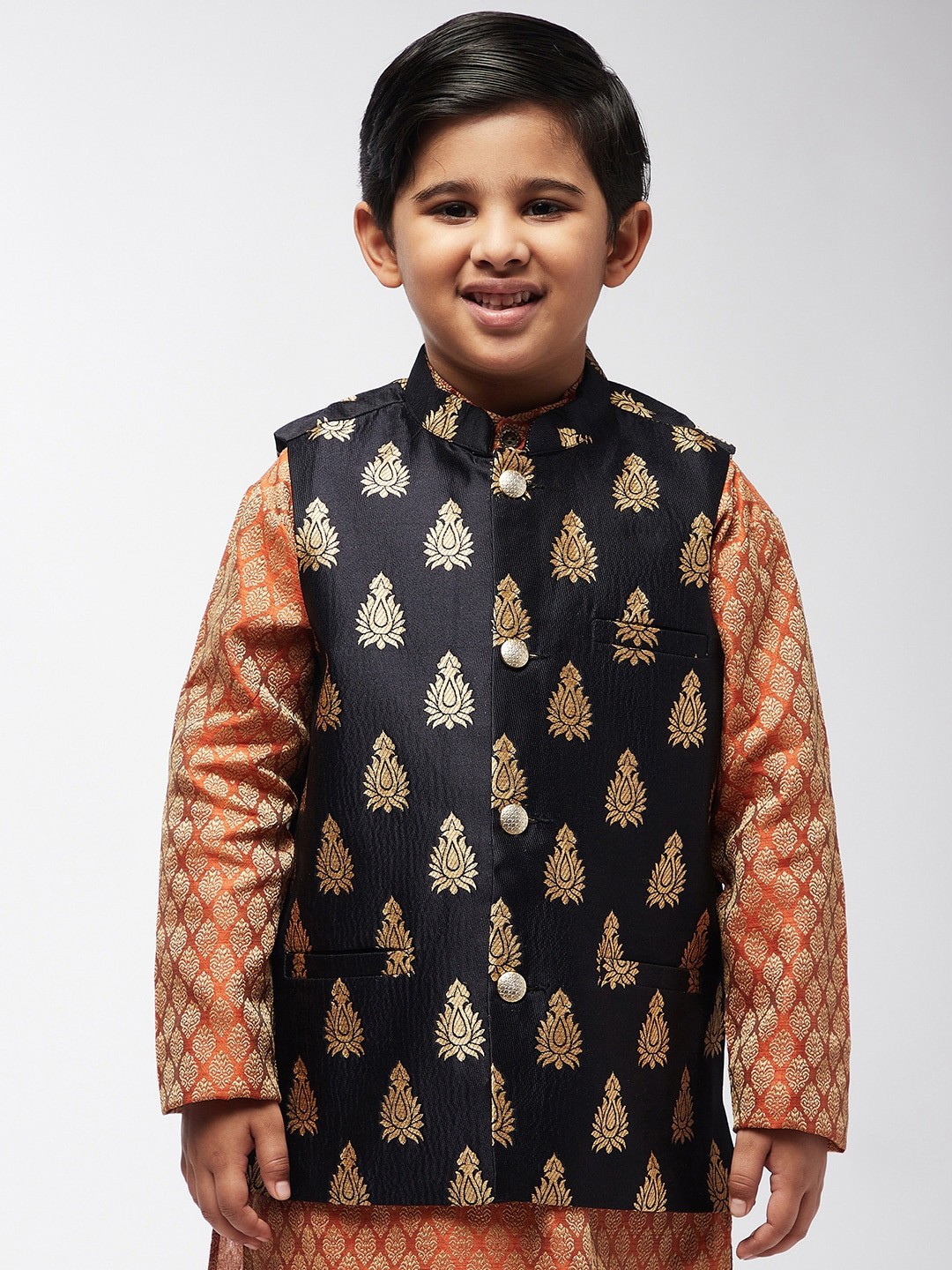 

SOJANYA Boys Black Woven Nehru Jacket