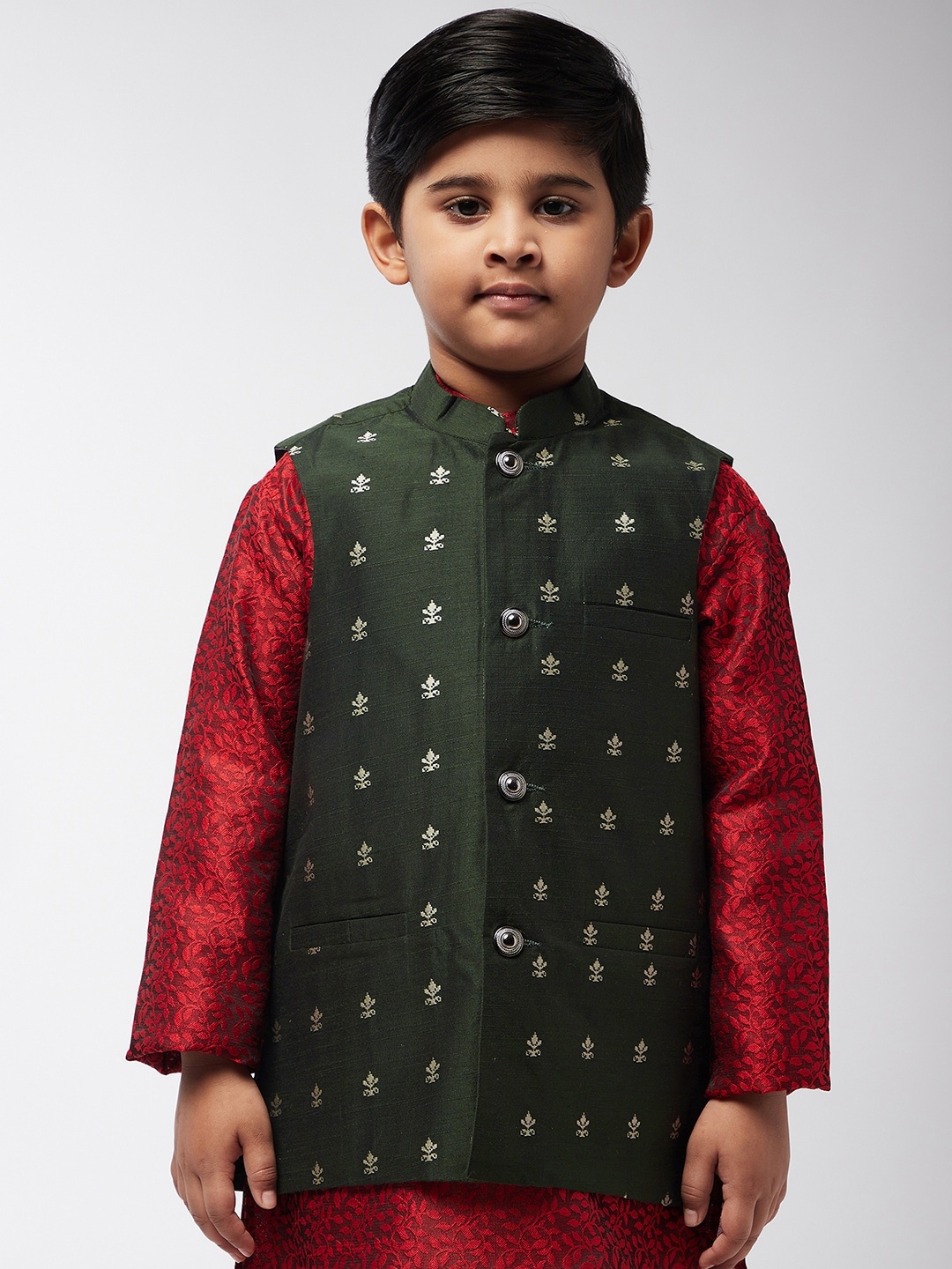 

SOJANYA Boys Green Woven Design Printed Nehru Jacket