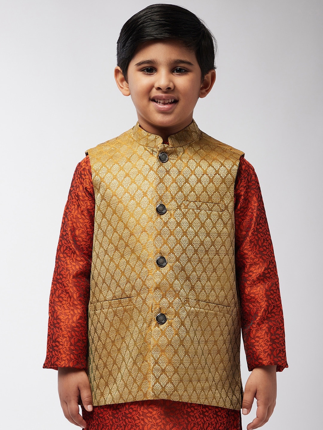 

SOJANYA Boys Mustard-Yellow Woven Design Nehru Jacket