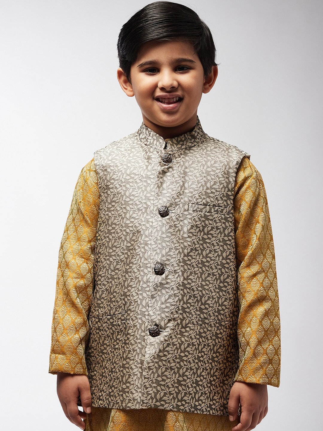 

SOJANYA Boys Beige Woven Design Woven Nehru Jacket