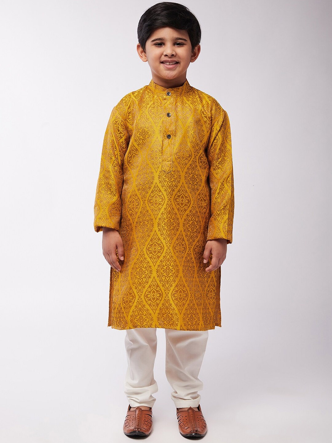 

SOJANYA Boys Mustard Yellow Printed Kurta with Pyjamas